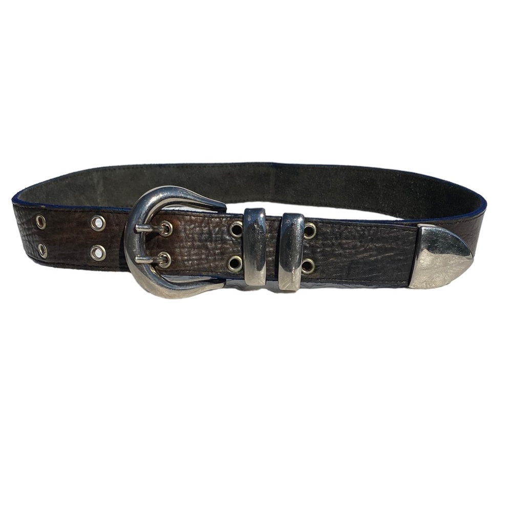 90’s Vintage Leather Moto Biker Belt with Silver Hardware